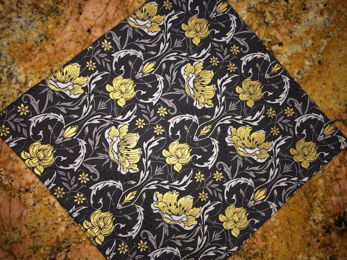 Black and Gold Cotton Floral Napkins Etsy