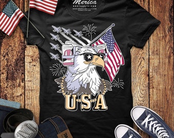 Bald Eagle American Flag USA Soaring Freedom 4th FREE SHIPPING New Mens T-shirt