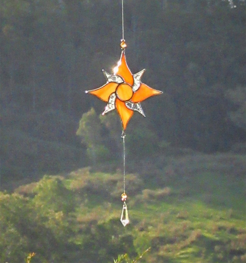 Orange Stained Glass Flower Suncatcher flower with glass Etsy