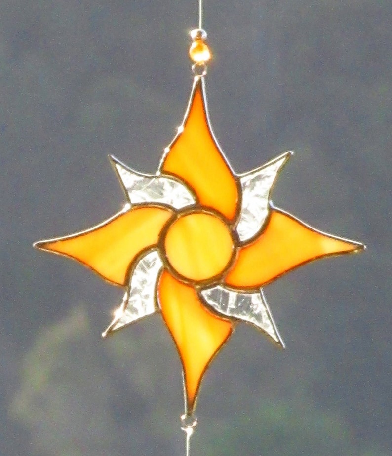 Orange Stained Glass Flower Suncatcher flower with glass Etsy