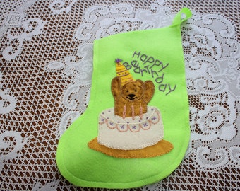 Handmade Gift Bag Happy Bearthday Green with White Cake