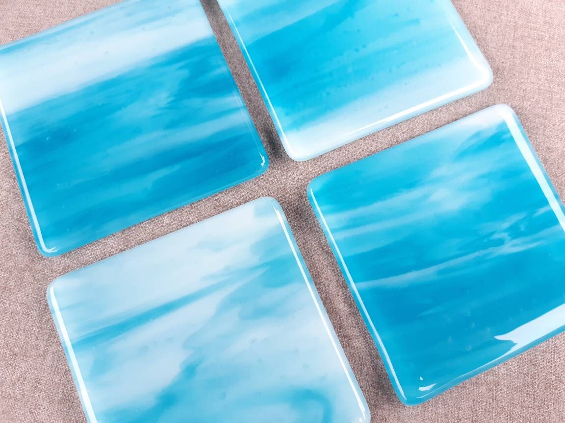 Handmade Blue glass Coastersset of 4 Etsy