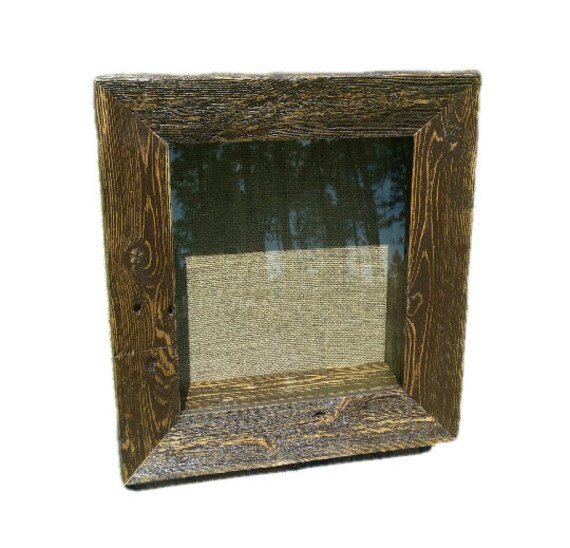 Rustic Shadow Box Burlap Pin Board Back Glass Frame Distressed Etsy