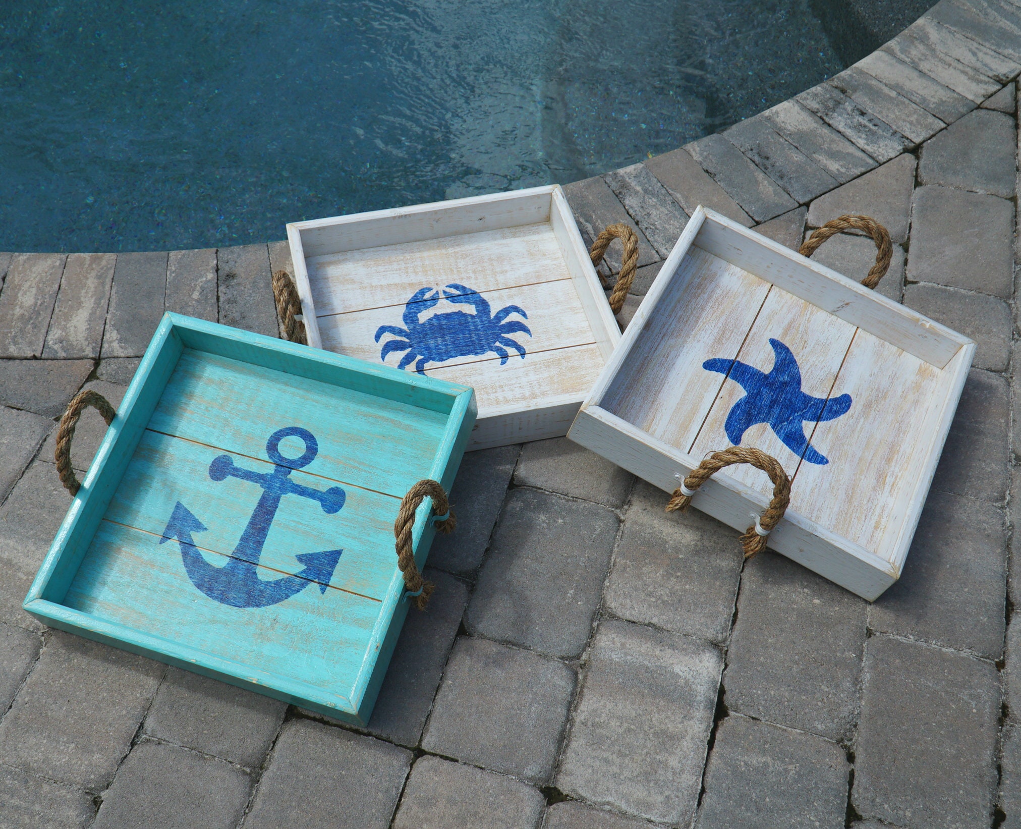 Ottoman Size Wood Serving Trays Beach Decor Monogram Etsy