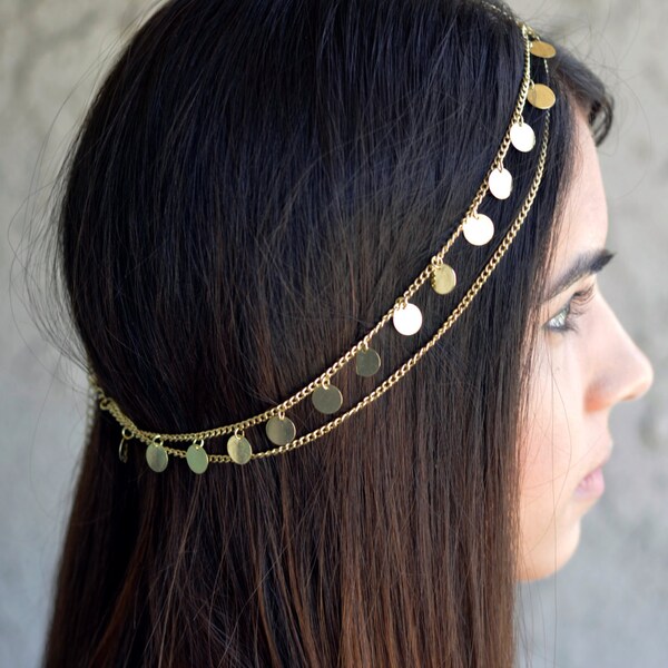 THE CLEOPATRA - Gold Coin Hair Chain Jewelry Sexy Boho Princess Egyptian Belly Dancer Cleopatra head chain Belly Dancer Valentines Christmas