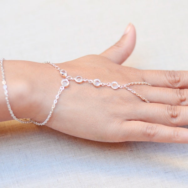 ZAYNA - plata cristal mano cadena joyería pulsera esclava Boho bohemio gitano anillo India pulsera delicada mano Festival Belly Dancer