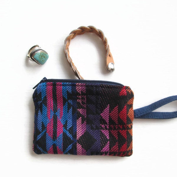 Aztec fabric zip pouch, mexican fabric small bag, zip pouch
