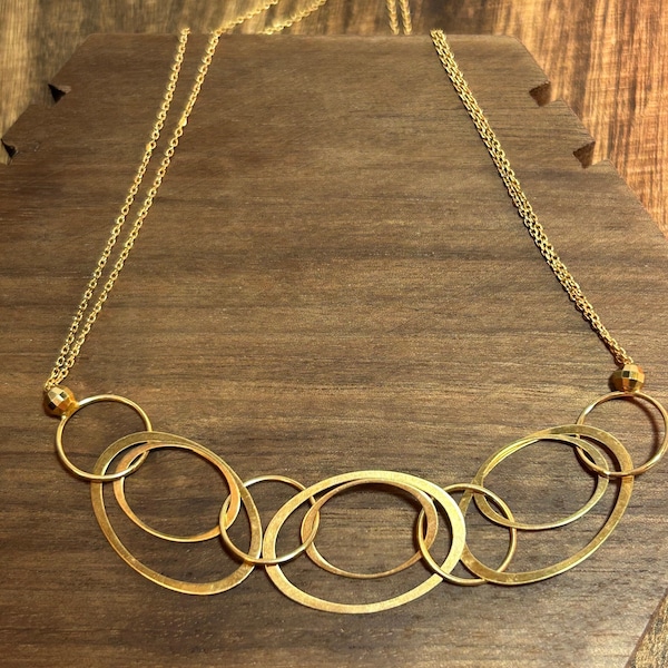 Italian 14K Necklace Mid Century Modern MCM 17.25" 14KT Yellow Gold Art Deco Geometric Circles Ovals Italy Vintage Jewelry Birthday Gift