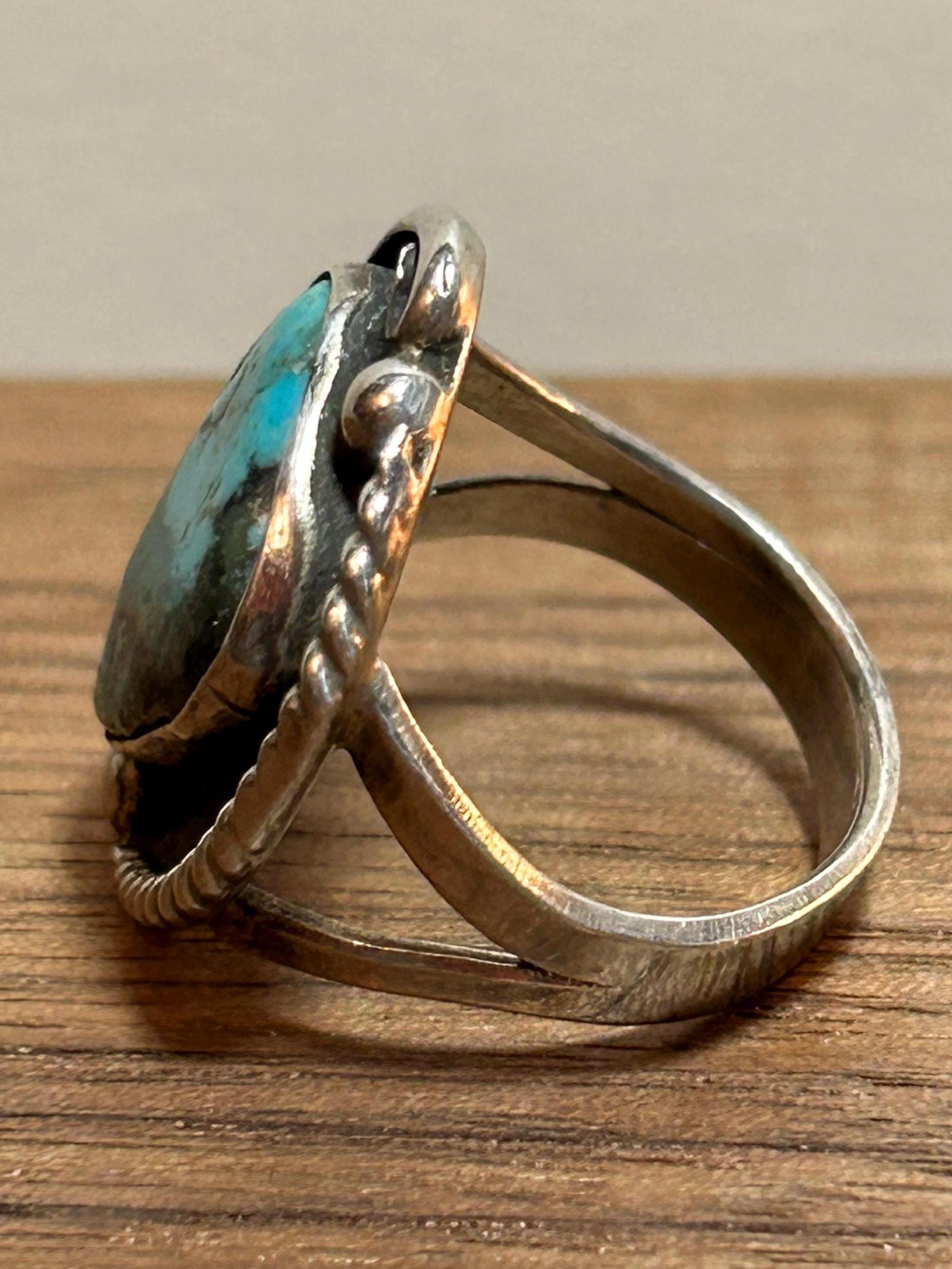 Fred Harvey Era Turquoise Sterling Ring Sz 6.25 Navajo 925 Silver