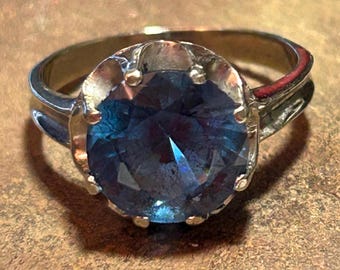 Anillo solitario de topacio azul Londres en oro blanco de 10 quilates, 6 quilates, talla 6,5, joyería vintage de 10 quilates, regalo de aniversario, cumpleaños, Navidad, compromiso nupcial.