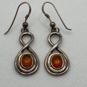 Amber Sterling Earrings Baltic Polish Poland 925 Silver Honey Vintage Southwestern Jewelry Holiday Birthday Anniversary Christmas Gift