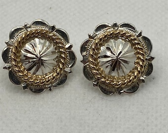 14K Gold Sterling Concho Earrings Elk Creek Mexico 925 Silver 14KT Gold Filled Vintage Jewelry Southwestern Christmas Birthday Gift