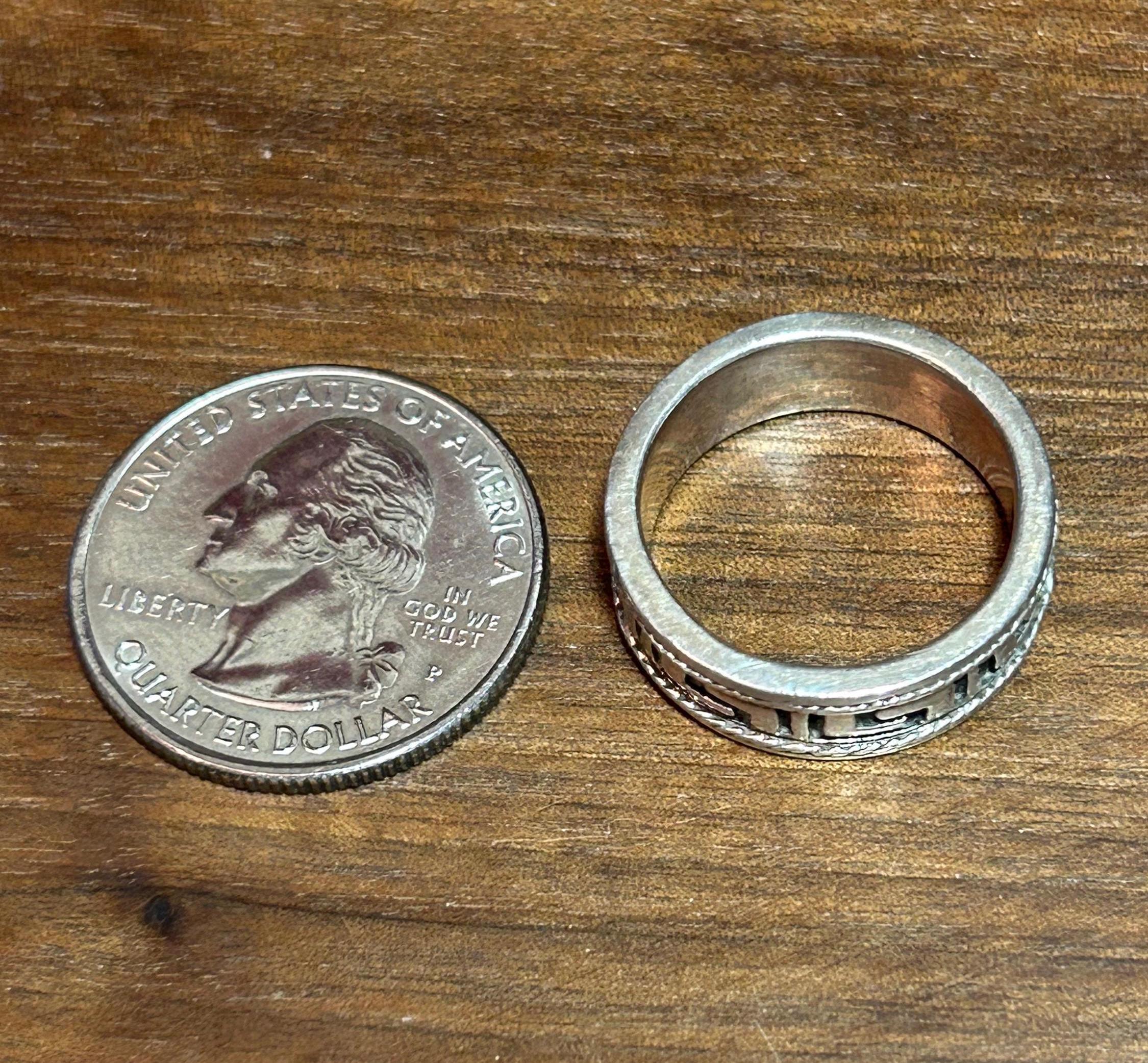 Greek Key Sterling Ring Band Sz 7.5 925 Silver Vintage Jewelry