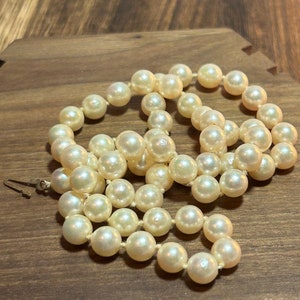 14K Cultured Pearl Necklace 19&quot; 9.5mm 14KT Yellow Gold Vintage Jewelry Birthday Anniversary Christmas Gift Bridal Wedding Graduation Boho