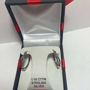 Diamond Sterling Hoops Earrings NIB NEW 925 Silver Vintage Jewelry Birthday Anniversary Christmas Gift Bridal Wedding Valentine&#39;s Day Boho
