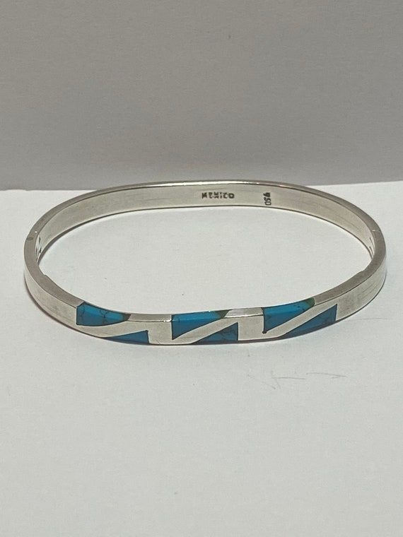 Turquoise 950 Sterling Bracelet Bangle Cuff Silve… - image 2