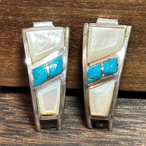 Zuni Multi Stein Sterling Uhr Tipps Unisex Herren Türkis Perlmutt MOP 925 Silber Vintage Schmuck Native Geburtstag Weihnachtsgeschenk