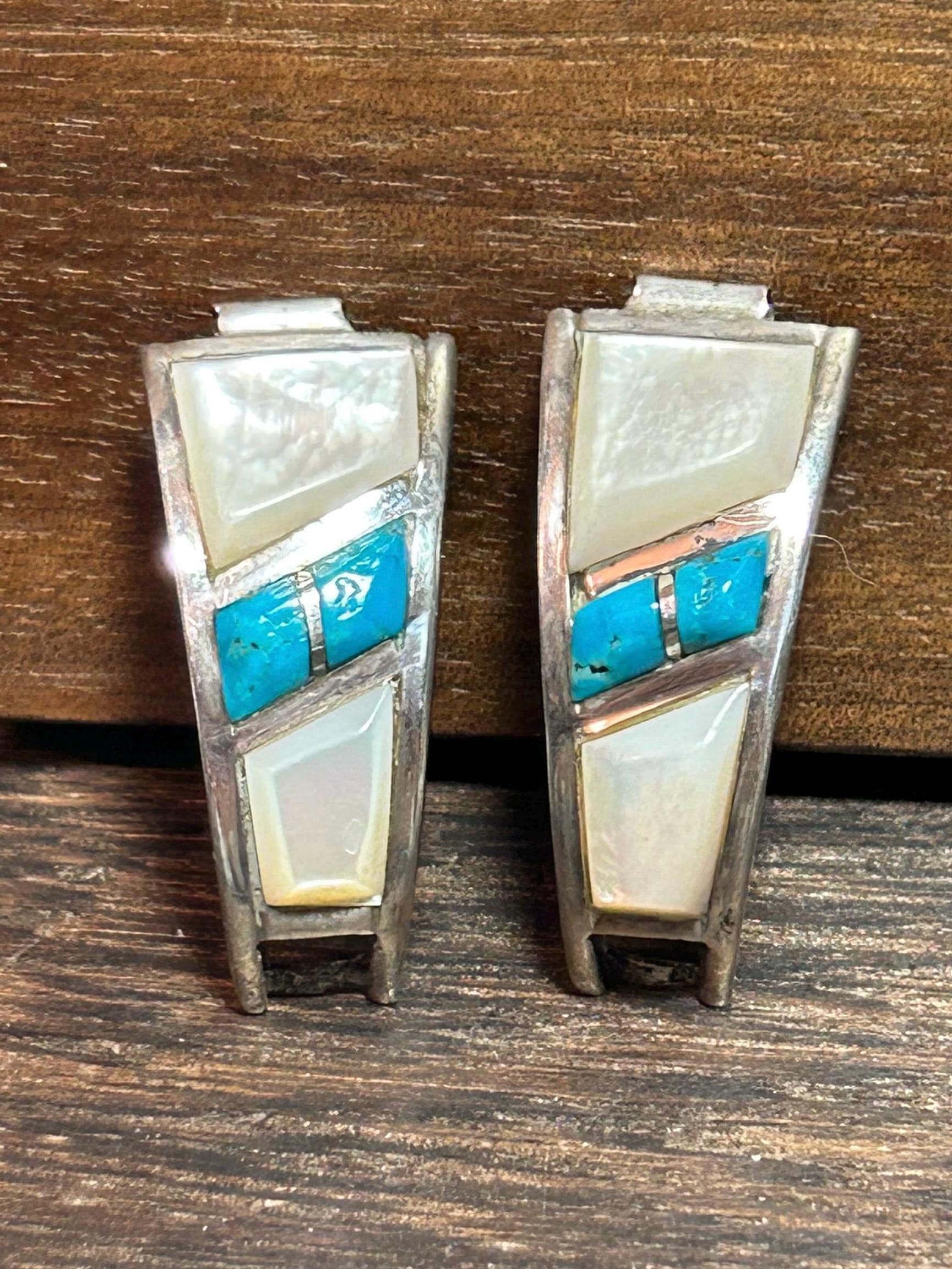 Zuni Multi Stone Sterling Watch Tips Unisex Men's Turquoise Mother of Pearl MOP 925 Silver Vintage Jewelry Native Birthday Christmas Gift