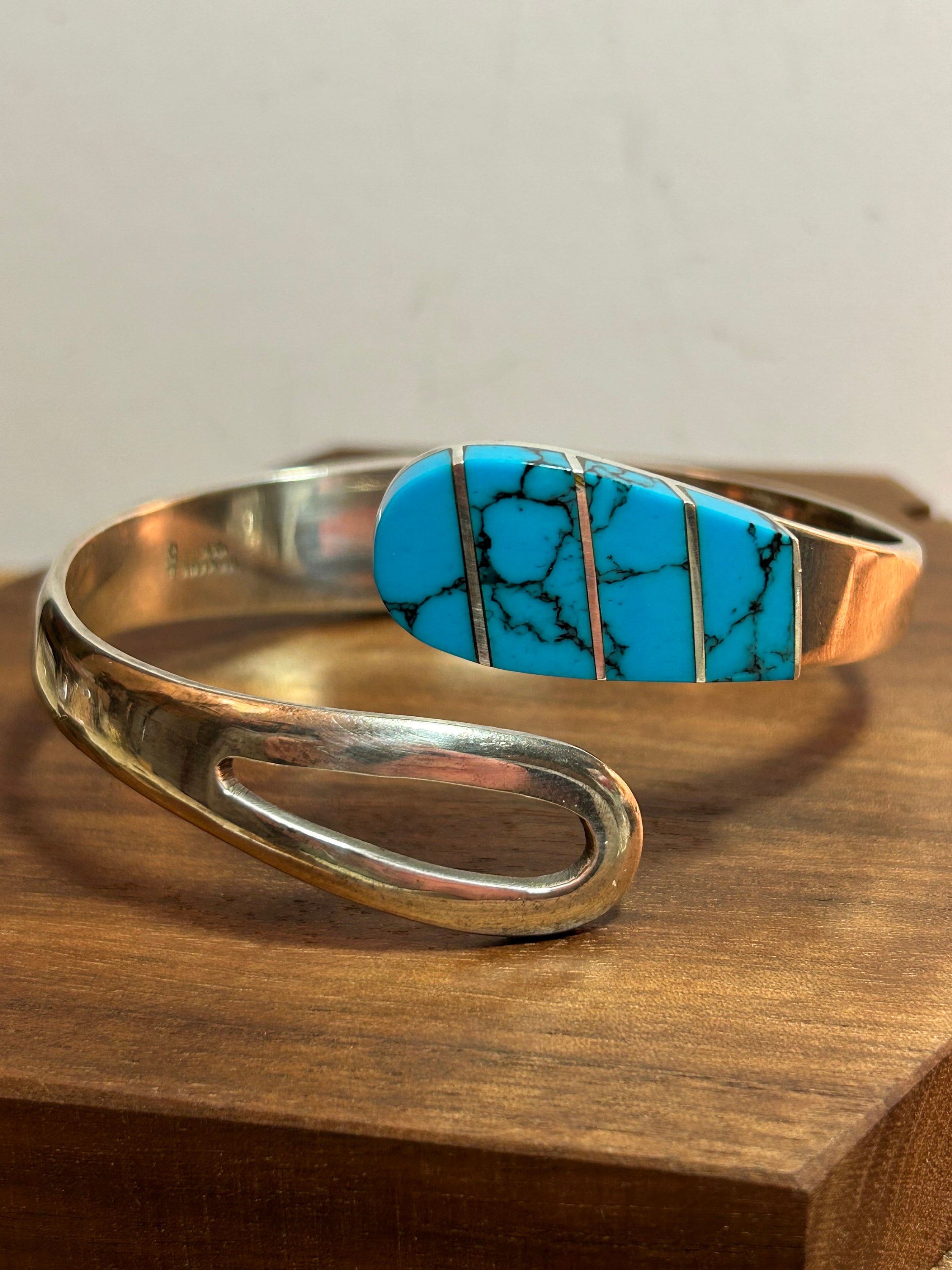Taxco Turquoise Sterling Bracelet Clamper 57g 925 Silver Mexico