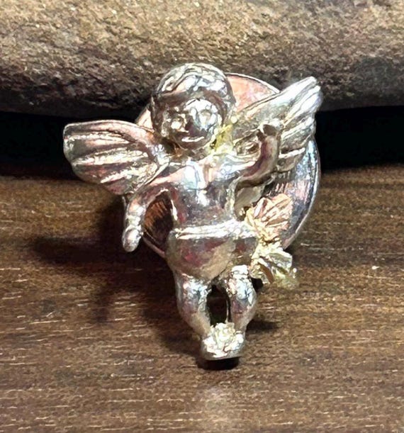 10K Guardian Angel Lapel Pin Black Hills Gold Landstroms 10KT Rose Yellow Gold 925 Sterling Silver Vintage Jewelry Birthday Christmas Gift