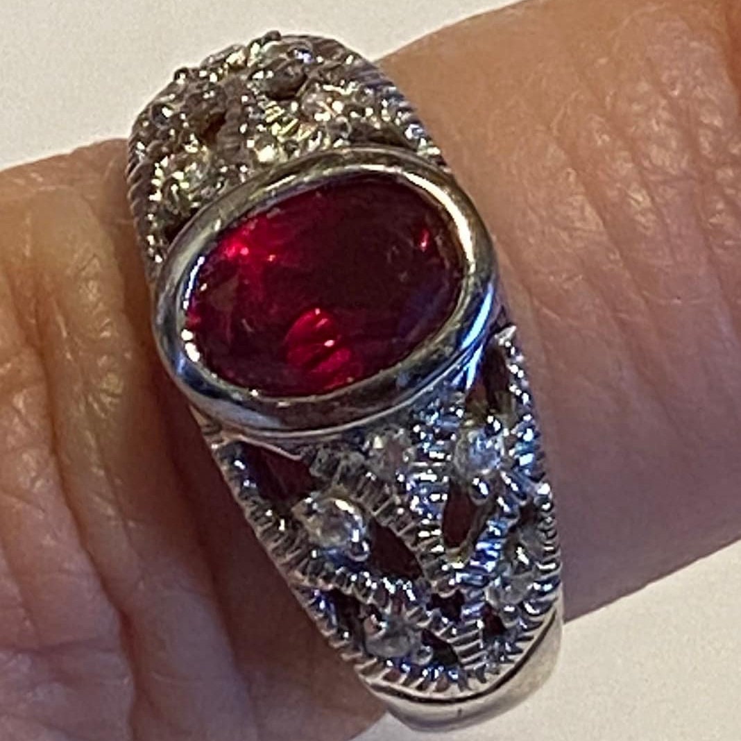 Garnet Diamond Sterling Ring Sz 7 Ross-simons 925 Silver