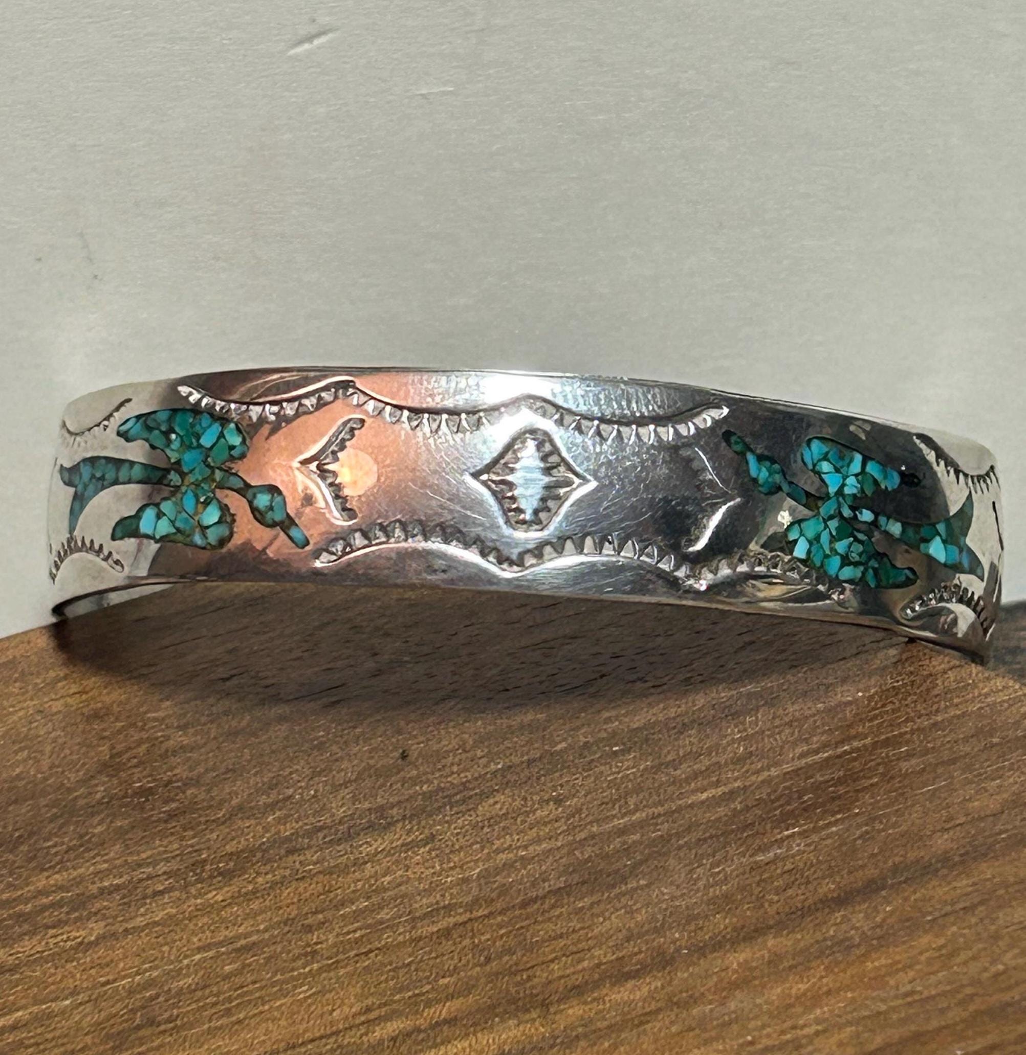Nakai Turquoise Sterling Peyote Bird Cuff Bracelet Navajo 925
