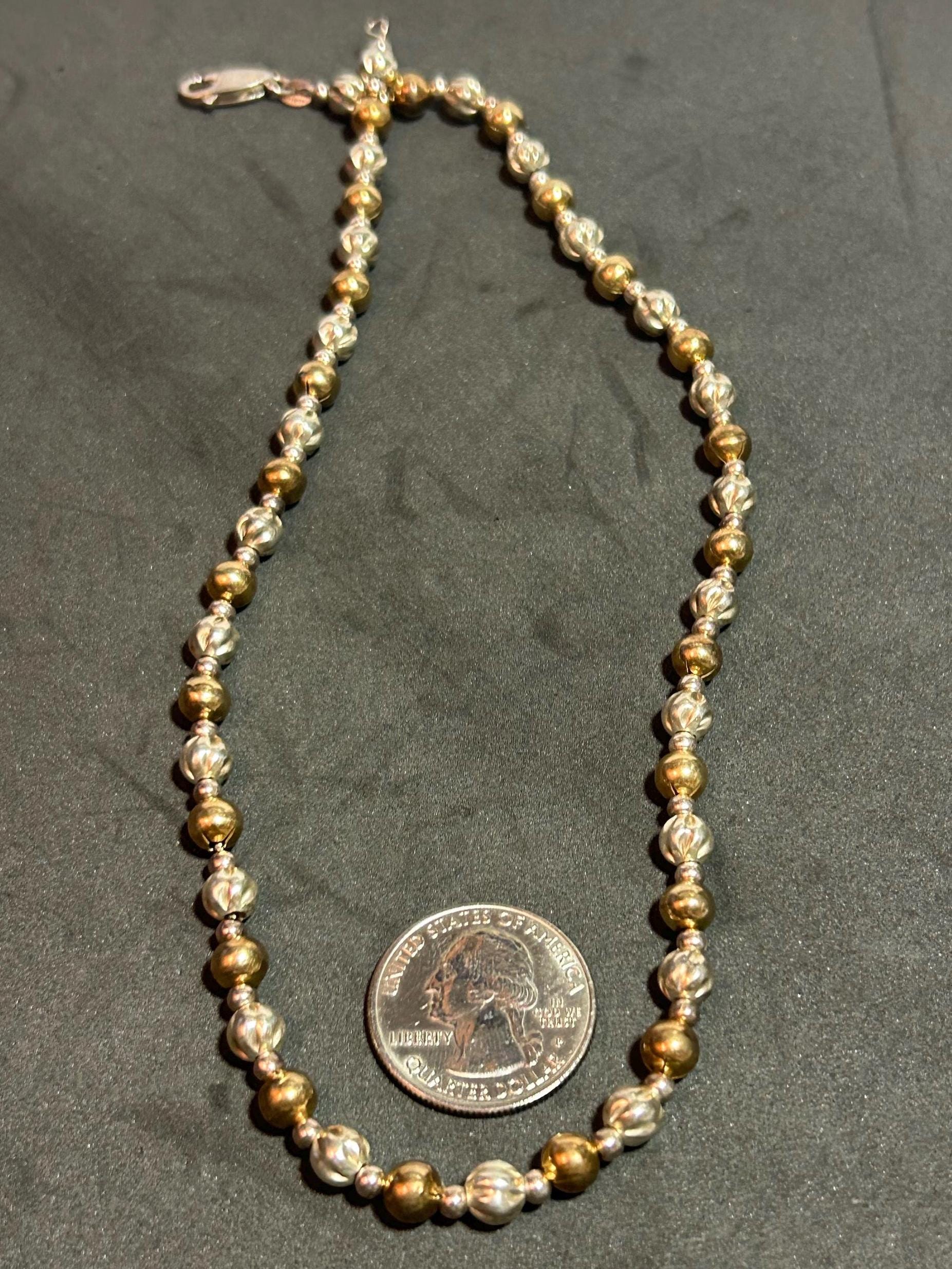 イタリア製 14K スターリングシルバー ビーズネックレス 16インチ 14KT 