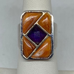 Jay King Multi Stone Sterling Ring Sz 7 Spiny Oyster Amethyst 925 Silver Desert Rose Trading Vintage  Jewelry Birthday Christmas Gift