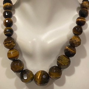 Tiger&#39;s Eye Sterling Necklace 18&quot; 74g 925 Silver Beaded Vintage Jewelry Southwestern Anniversary Christmas Birthday Gift Mother&#39;s Day