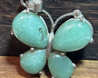 Colgante de mariposa de jade verde en plata de ley 925. Collar de 4 piezas. Joyería vintage. Regalo de aniversario, cumpleaños, Navidad, San Valentín.