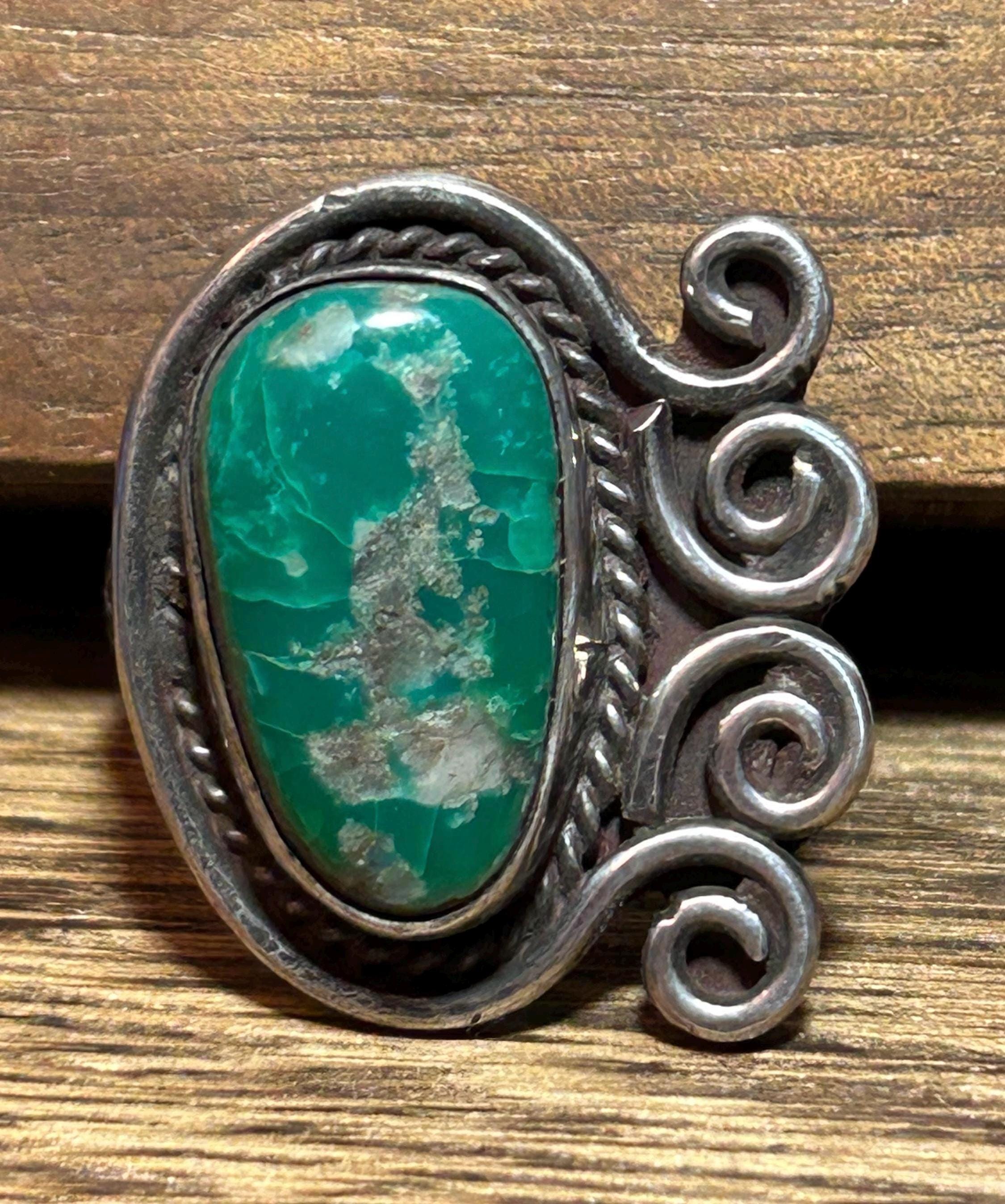 Fred Harvey Era Green Turquoise Sterling Ring Sz 9 Navajo 925
