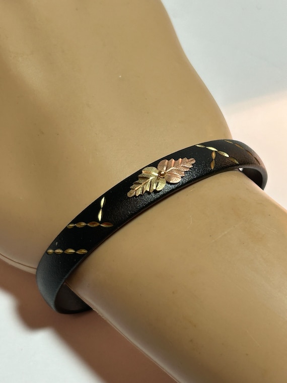 12K Rose Gold Leaves Cuff Bracelet Black Hills Go… - image 2