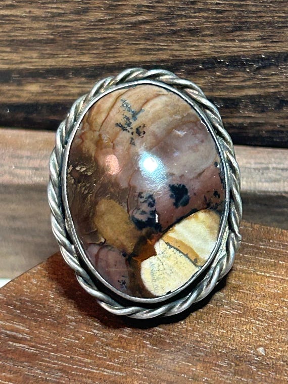 Navajo Petrified Agatized Wood Sterling Ring Sz 10 Mens Unisex