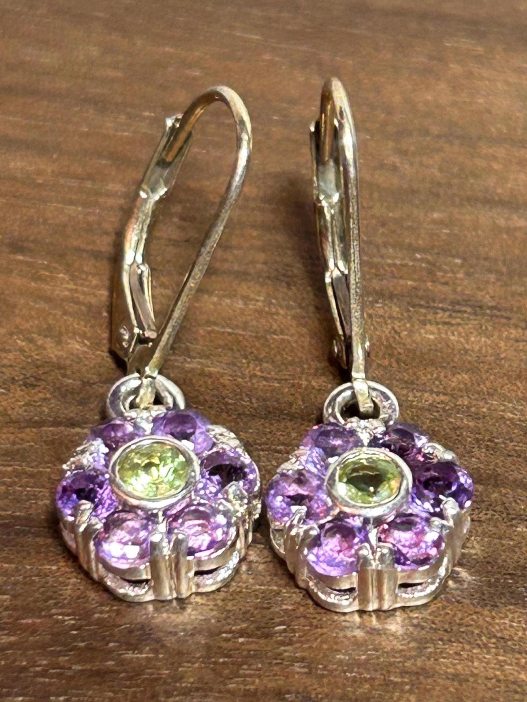 ペリドット アメジスト スターリング フラワー イヤリング マルチ