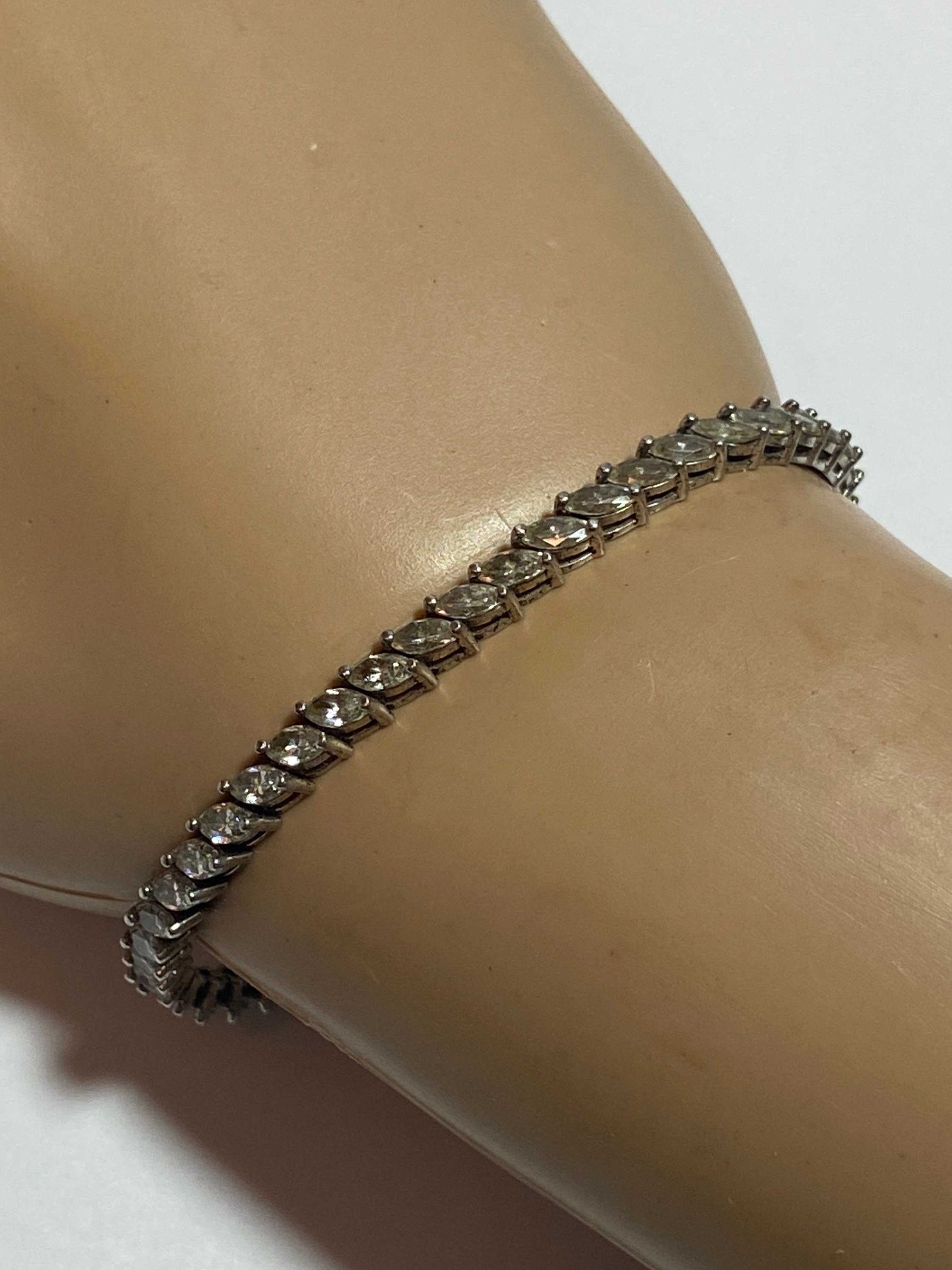 Diamonique Sterling Armband 20 cm 925 Silber CZ Zirkonia Tennis Vintage  Schmuck Weihnachten Urlaub Geburtstag Jahrestag Geschenk Braut