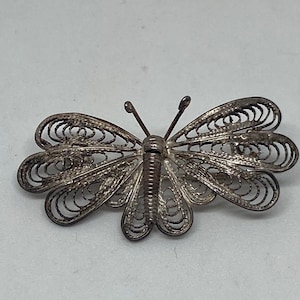 Sterling Filigree Butterfly Brooch Pin 925 Silver Vintage Jewelry Southwestern Mother&#39;s Birthday Anniversary Christmas Gift  Insect
