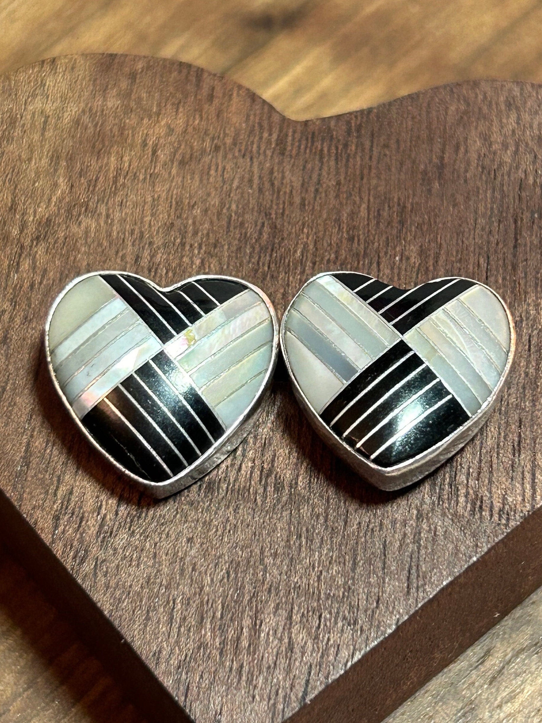 Jay King Multi Stone Sterling Heart Earrings Onyx Mother of