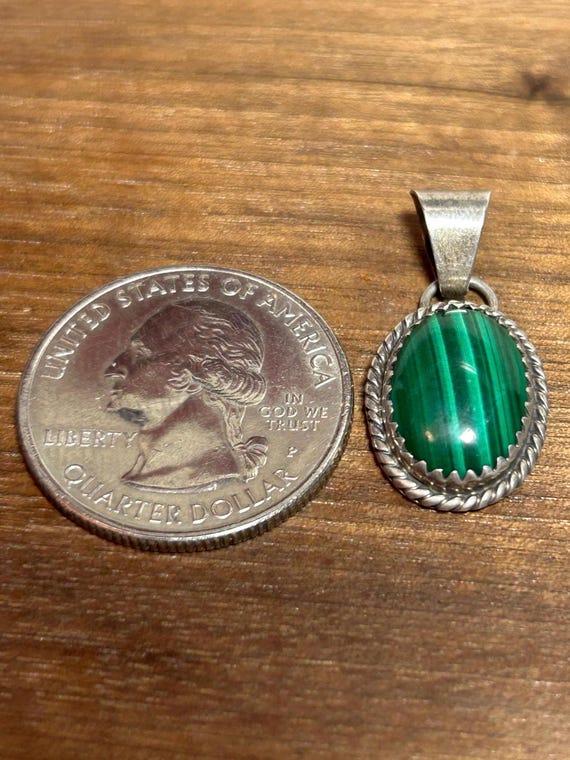 Navajo Malachite Sterling Pendant MKM 925 Silver Vintage Tribal