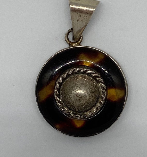 Taxco Faux Tortoise Shell Sterling Pendant \925 Silver Mexico