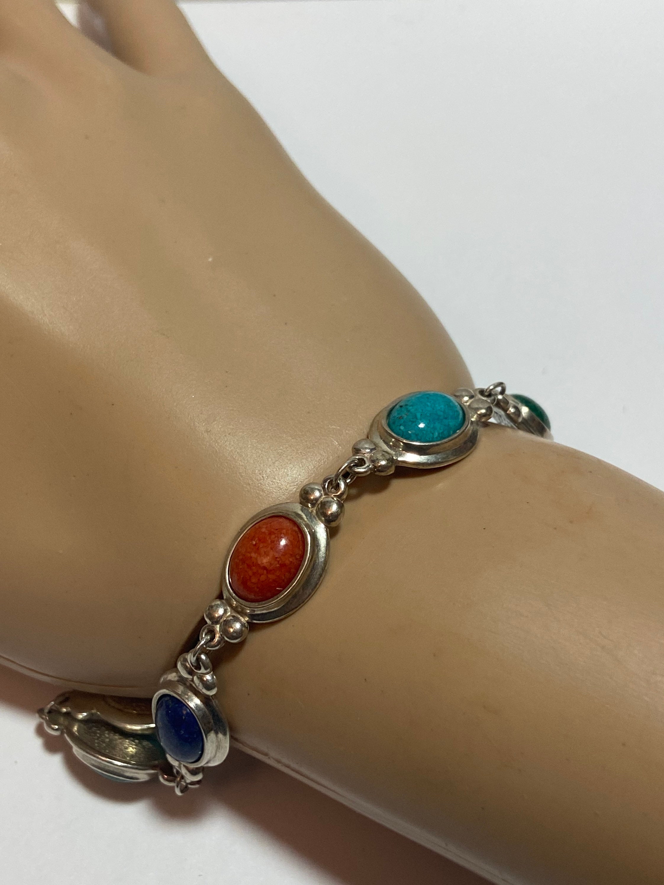 Multi Stone Sterling Bracelet 8 Black Hills Gold Coleman Turquoise Lapis  Spiny Oyster Malachite 925 Silver Vintage Jewelry Birthday Gift - Etsy