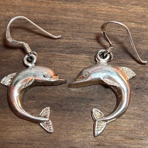 Sterling Dolphin Earrings 925 Silver 3D Swimming Jumping Vintage Jewelry Anniversary Christmas Birthday Gift Fish Nautical Teen Girls Sea