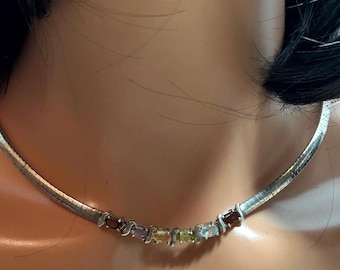 MILOR Collana Girocollo Donna In Argento 925 Con Pietra Blu, Maglia A Cubetti, Made In Italy, Ipoallergenica, Regalo Compleanno O Festa Della Mamma - 2