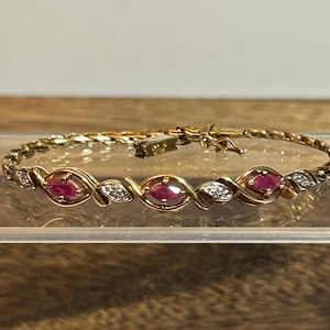 14K Rubin Diamantarmband 0,75 karat 7,25" Ross-Simons Multi Stone 14KT Gult Guld 925 Sterling Silver Rubiner Vintage Smycken Födelsedagspresent