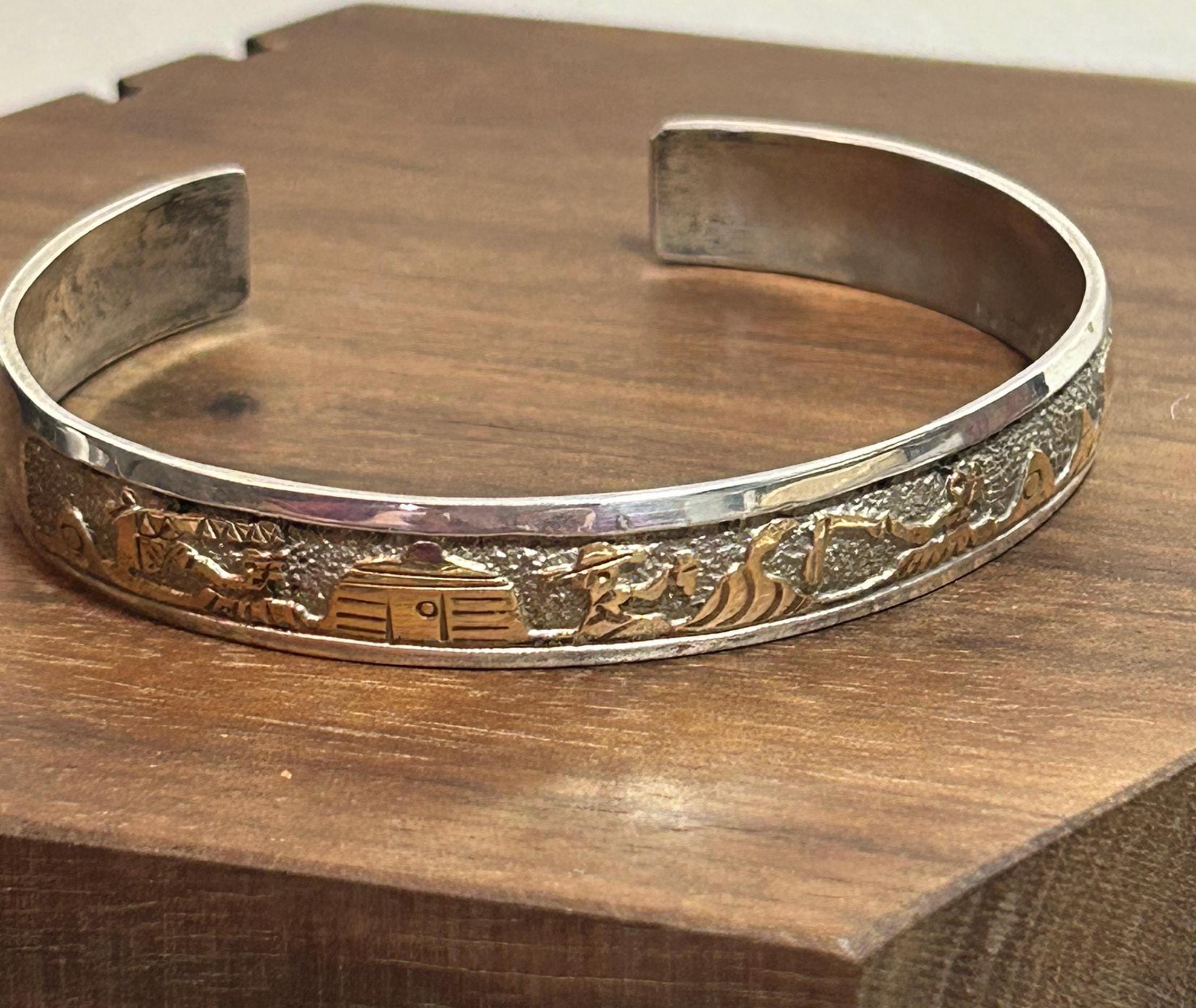 NAVAJO Tom and Sylvia Kee 12KG シルバーバングル Navajo 12K Storyteller Cuff Bracelet Tom Sylvia Kee 12KT