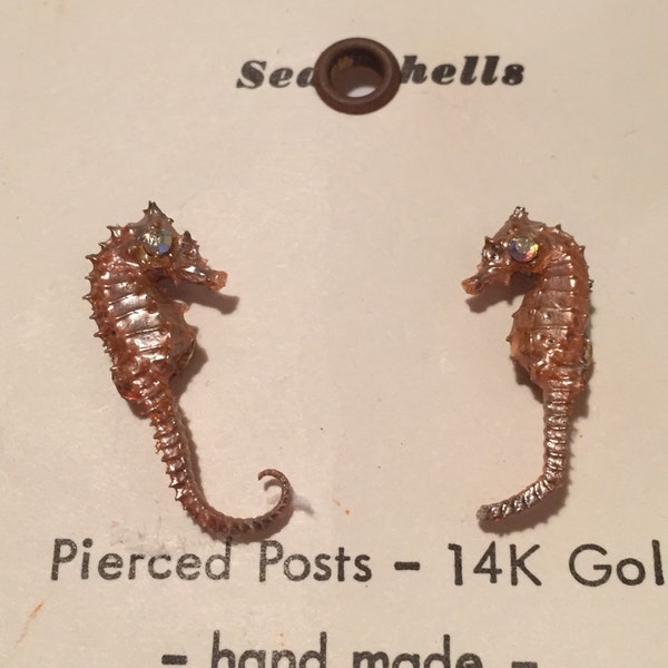 14K oro Seahorse 14KT nuevo TNM Vintage joyas náuticas peces mar Navidad cumpleaños aniversario graduación fiesta regalo Boho Ooak