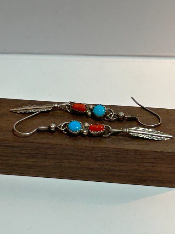 Navajo Sleeping Beauty Turquoise Red Coral Sterli… - image 2