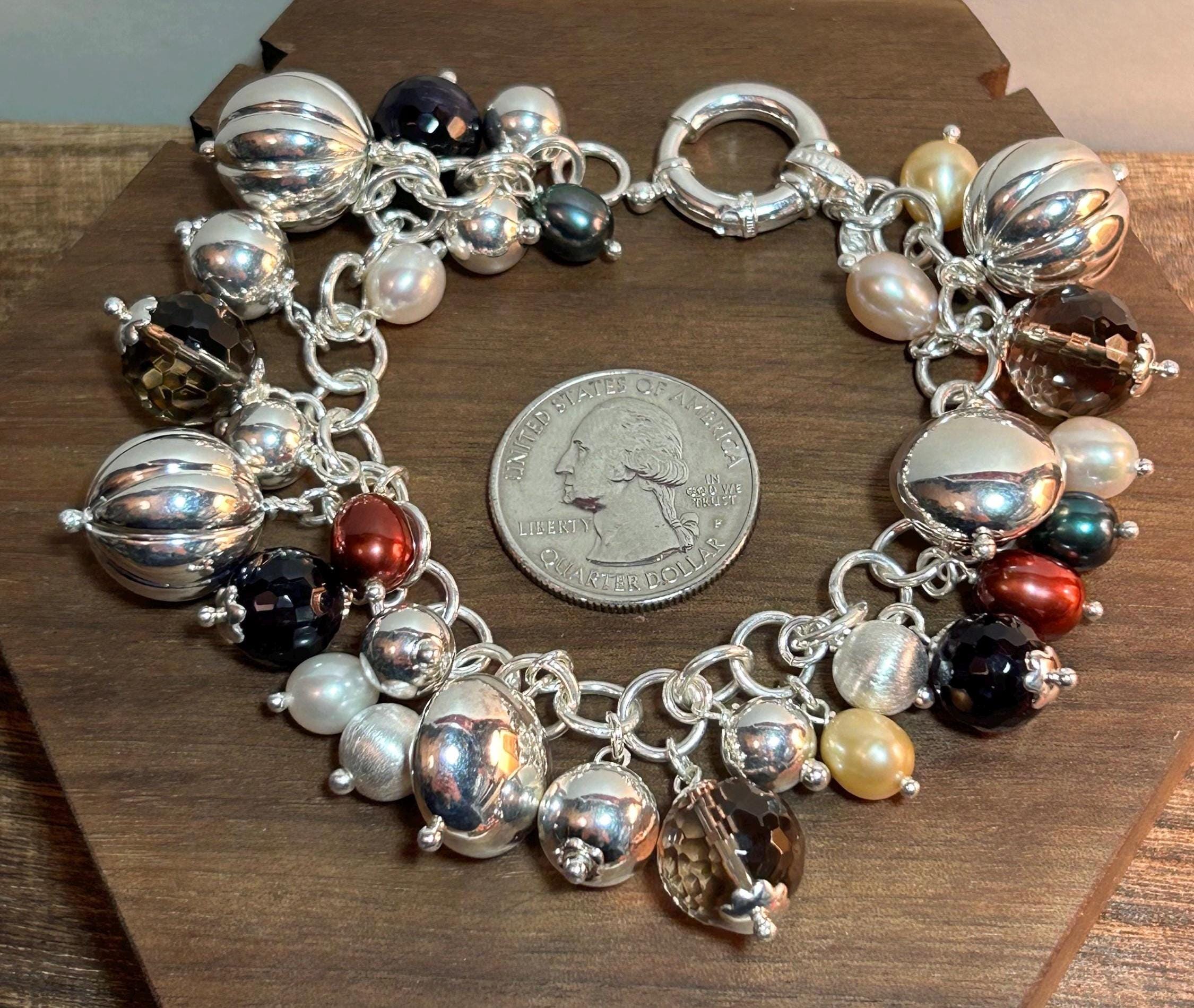 Milor Multi Stone Sterling Cha Cha Charm Bracelet 7