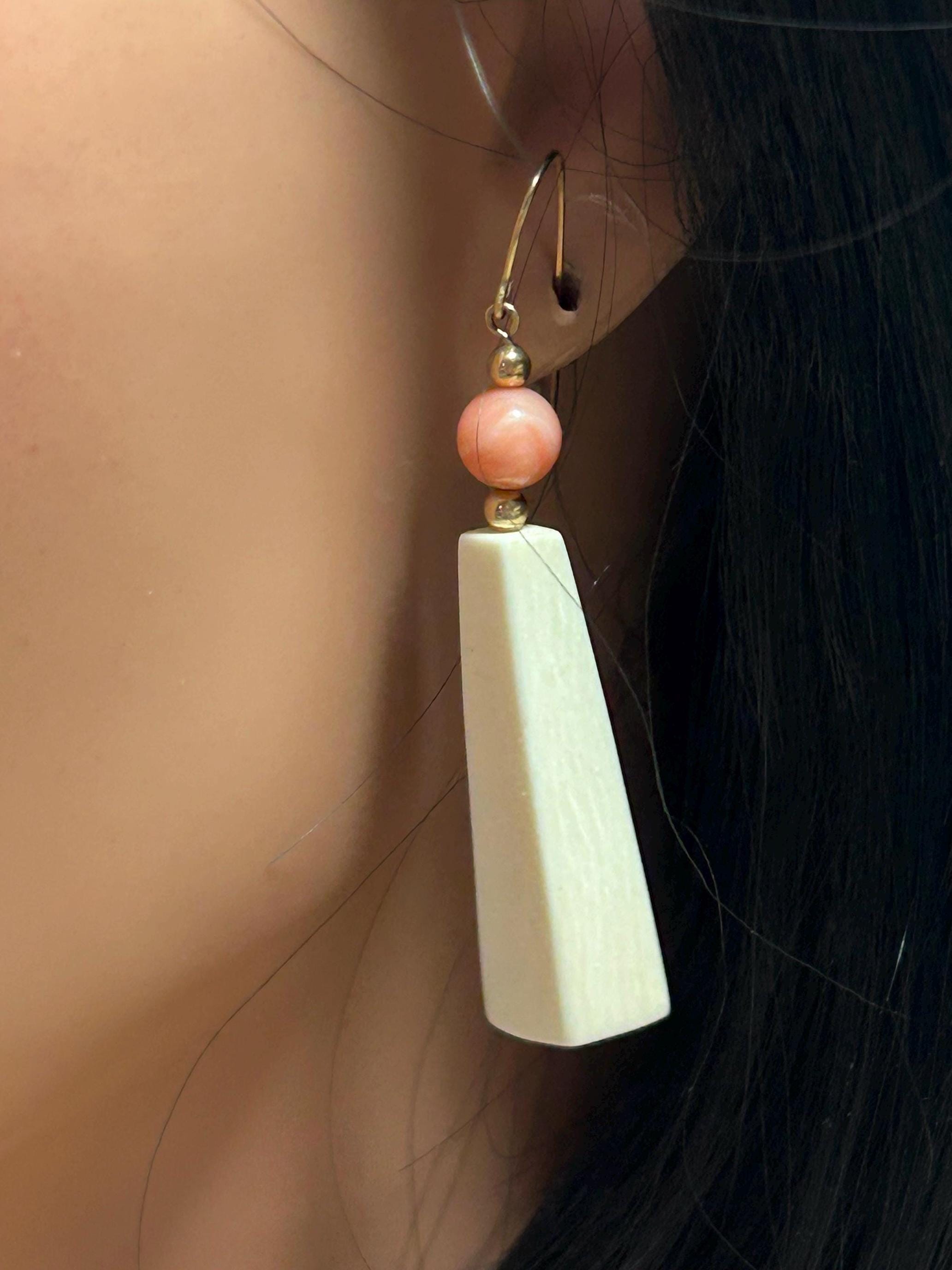 Boucles D'oreilles Anciennes En Corail Rose Peau D’ange - Vermeil/argent Massif, Dormeuses, Occasion