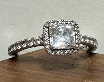 Pandora Cubic Zirconia Sterling Princess Halo Ring Sz CZ 925