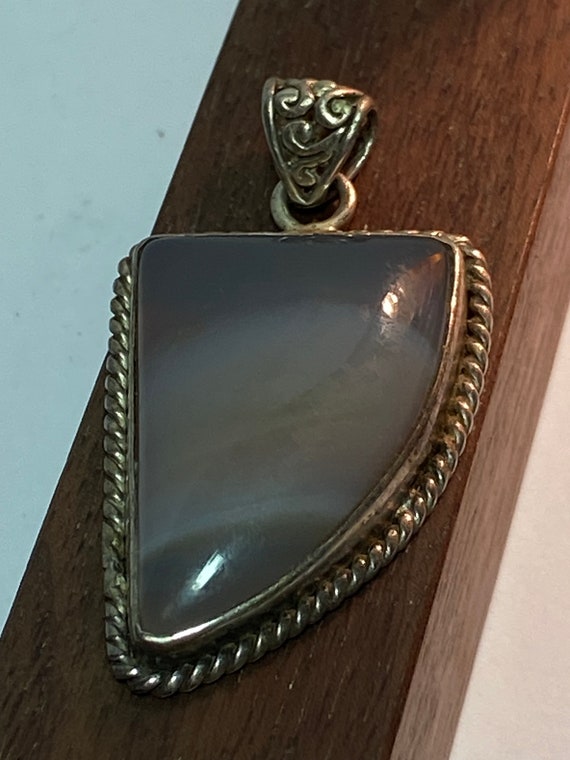 Agate Sterling Pendant 925 Silver 4 Necklace Vint… - image 1